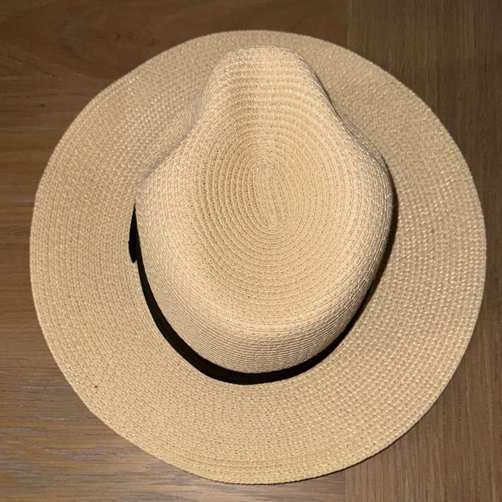 Stylish Tan Straw Hat with Black Band